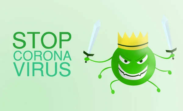 Stop Virus Corona Kata Virus Corona Cartoon Green Dengan Pedang — Stok Foto
