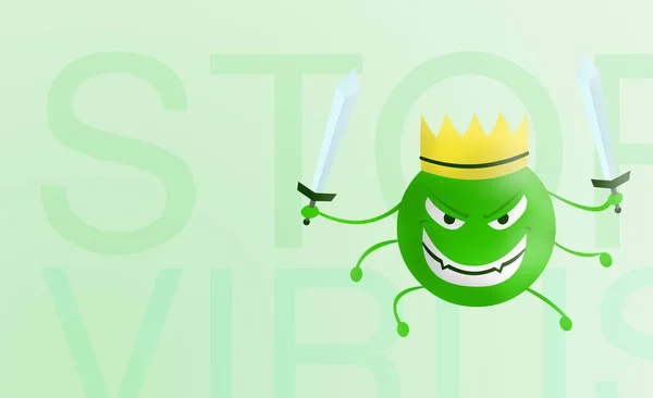 stop virus - word Corona virus cartoon green with sword isolated with color background. covid-19. Virus illustration. bad face of disease and epidemic.