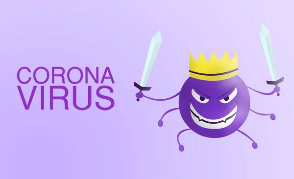 Corona Virus Wort Corona Virus Karikatur Violett Mit Schwert Isoliert — Stockfoto