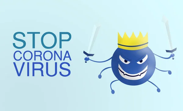 Stop Virus Corona Kata Virus Corona Cartoon Blue Dengan Pedang — Stok Foto