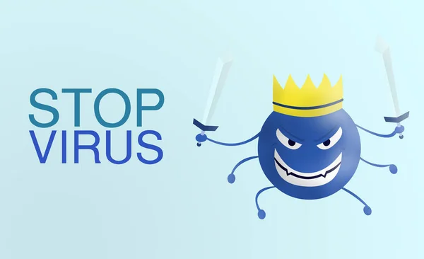 Stop Vírus Palavra Corona Vírus Cartoon Azul Com Espada Isolada — Fotografia de Stock