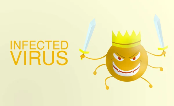 Virus Yang Terinfeksi Kata Kartun Virus Corona Orange Dengan Pedang — Stok Foto
