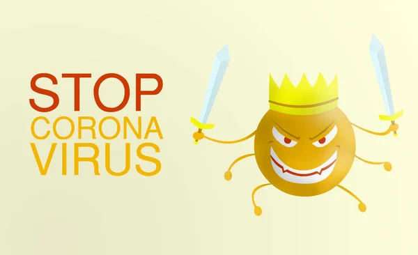 Stoppa Corona Virus Ord Corona Virus Tecknad Orange Med Svärd — Stockfoto
