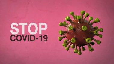 Covid-19 Kelime Corona Virüs Sancak Kırmızı Renk Arkaplanı ile izole edildi. Mikrobiyoloji ve Viroloji Konsepti Covid-19. Virüs pankartı. Hastalık ve Salgın. 3D görüntüleme yüksek kalite