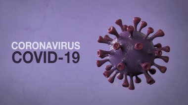 Coronavirus Covid-19 - Corona Virüs Sancak Violet Renkli Arka plan ile izole edildi. Mikrobiyoloji ve Viroloji Konsepti Covid-19. Virüs pankartı. Hastalık ve Salgın. 3D görüntüleme yüksek kalite