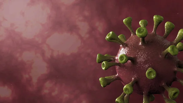 コロナウイルス動的背景と隔離された中央に回転する赤い回転 微生物学とウイルス学の概念Covid ウイルスバナー 病気と流行 3Dレンダリング4K Hdビデオ高品質 — ストック写真