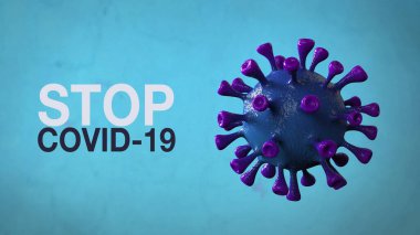 Covid-19 Kelime Corona Virüs Sancak Mavisi Renk Arkaplanı ile izole edildi. Mikrobiyoloji ve Viroloji Konsepti Covid-19. Virüs pankartı. Hastalık ve Salgın. 3D görüntüleme yüksek kalite