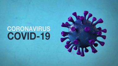 Coronavirus Covid-19 Kelime Corona Virüs Sancak Mavisi Renk Arkaplanı ile izole edilmiş. Mikrobiyoloji ve Viroloji Konsepti Covid-19. Virüs pankartı. Hastalık ve Salgın. 3D görüntüleme yüksek kalite