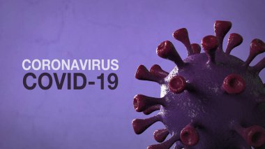 Coronavirus Covid-19 - Corona Virüs Sancak Violet Renkli Arka plan ile izole edildi. Mikrobiyoloji ve Viroloji Konsepti Covid-19. Virüs pankartı. Hastalık ve Salgın. 3D görüntüleme yüksek kalite