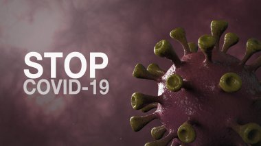 Covid-19 Kelime Corona Virüs Sancak Kırmızı Renk Arkaplanı ile izole edildi. Mikrobiyoloji ve Viroloji Konsepti Covid-19. Virüs pankartı. Hastalık ve Salgın. 3D görüntüleme yüksek kalite