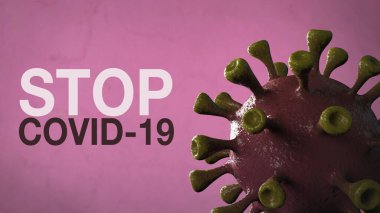 Covid-19 Kelime Corona Virüs Sancak Pembesi Renk Arkaplanı ile izole edildi. Mikrobiyoloji ve Viroloji Konsepti Covid-19. Virüs pankartı. Hastalık ve Salgın. 3D görüntüleme yüksek kalite