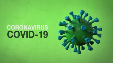 Coronavirus Covid-19 Kelime Corona Virüs Sancak Yeşili Renkli Arka plan ile izole edildi. Mikrobiyoloji ve Viroloji Konsepti Covid-19. Virüs pankartı. Hastalık ve Salgın. 3D görüntüleme yüksek kalite