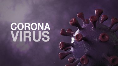 Corona Virüsü - Word Corona Virüs Sancak Violet Renkli Arka plan ile izole edildi. Mikrobiyoloji ve Viroloji Konsepti Covid-19. Virüs pankartı. Hastalık ve Salgın. 3D görüntüleme yüksek kalite