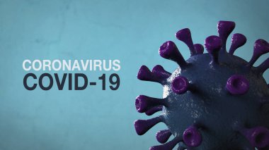 Coronavirus Covid-19 Kelime Corona Virüs Sancak Mavisi Renk Arkaplanı ile izole edilmiş. Mikrobiyoloji ve Viroloji Konsepti Covid-19. Virüs pankartı. Hastalık ve Salgın. 3D görüntüleme yüksek kalite