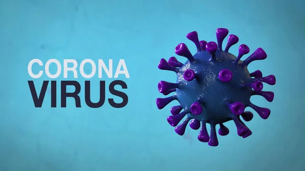 コロナウイルス Wordのコロナウイルスバナー色の背景で隔離された青 微生物学とウイルス学の概念Covid ウイルスバナー 病気と流行 3Dレンダリング高品質 — ストック写真