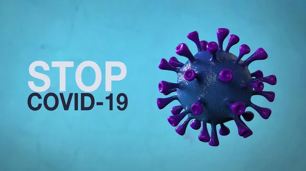 Stop Covid Word Corona Virus Banner Blau Isoliert Mit Farbigem — Stockfoto