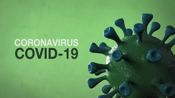 Coronavirus Covid-19 - Word Corona Virus Banner Green Isolated with Color Background. Microbiology And Virology Concept Covid-19. Virus banner. Disease and Epidemic. 3d render high quality