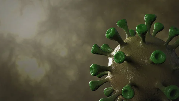 コロナウイルスバナー黄色の色背景で隔離されました 微生物学とウイルス学の概念Covid ウイルスバナー 病気と流行 3Dレンダリング高品質 — ストック写真