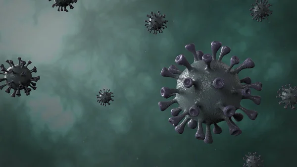 コロナウイルスバナーグレー色背景で隔離されました 微生物学とウイルス学の概念Covid ウイルスバナー 病気と流行 3Dレンダリング高品質 — ストック写真