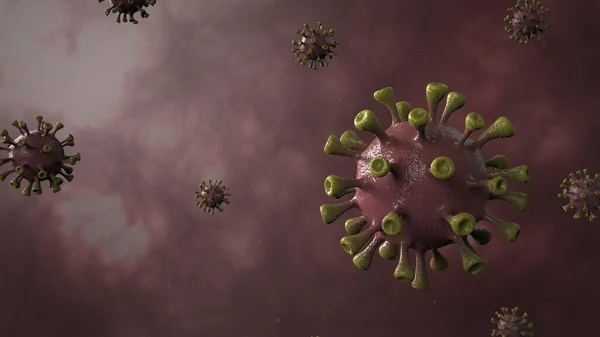 コロナウイルスバナー赤は カラー背景で隔離されました 微生物学とウイルス学の概念Covid ウイルスバナー 病気と流行 3Dレンダリング高品質 — ストック写真