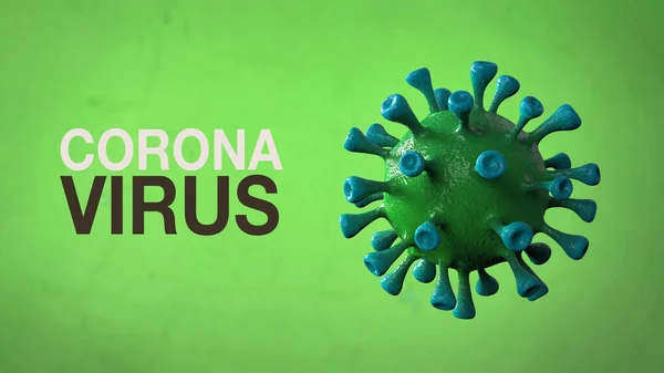 コロナウイルス Wordのコロナウイルスバナー色の背景で隔離された緑 微生物学とウイルス学の概念Covid ウイルスバナー 病気と流行 3Dレンダリング高品質 — ストック写真