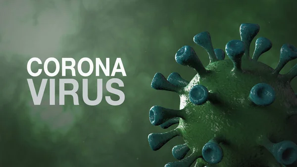 Corona Virus - Word Corona Virus Banner Green Isolated with Color Background. Microbiology And Virology Concept Covid-19. Virus banner. Disease and Epidemic. 3d render high quality