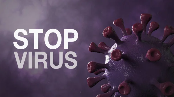 Stop Virus Word Corona Virus Banner Violeta Aislado Con Fondo —  Fotos de Stock