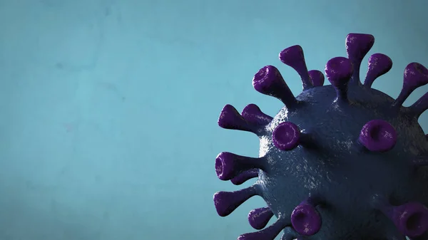 コロナウイルスバナー青の色背景で隔離されました 微生物学とウイルス学の概念Covid ウイルスバナー 病気と流行 3Dレンダリング高品質 — ストック写真