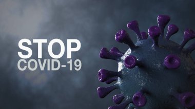Covid-19 Kelime Corona Virüs Sancak Mavisi Renk Arkaplanı ile izole edildi. Mikrobiyoloji ve Viroloji Konsepti Covid-19. Virüs pankartı. Hastalık ve Salgın. 3D görüntüleme yüksek kalite