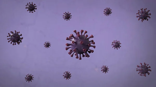 コロナウイルスバナーバイオレットカラー背景で隔離されました 微生物学とウイルス学の概念Covid ウイルスバナー 病気と流行 3Dレンダリング高品質 — ストック写真