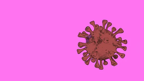 コロナウイルスバナーピンク漫画色の背景で隔離されました Covid Microbiology Virology Concept Covid ウイルスバナー 病気と流行 3Dレンダリング高品質 — ストック写真