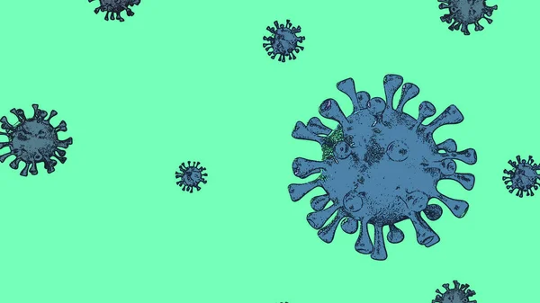 电晕病毒横幅绿色卡通分离与色彩背景 Covid微生物学和病毒学概念Covid 病毒横幅 疾病和流行病 3D提供高质量 — 图库照片