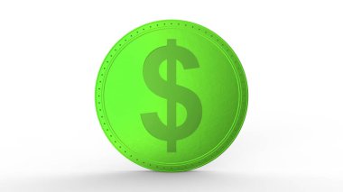 Beyaz arka planda izole edilmiş yeşil dolar. 3d izole illüstrasyon, iş, yönetim, risk, para, para, büyüme, bankacılık, banka, finans, sembol.