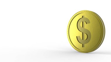 Beyaz arka planda izole edilmiş sarı dolar. 3d izole illüstrasyon, iş, yönetim, risk, para, para, büyüme, bankacılık, banka, finans, sembol.