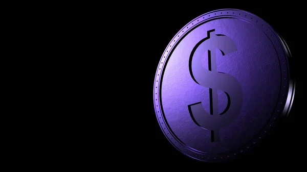 Violett Dollar Mynt Isolerad Med Svart Bakgrund Render Isolerad Illustration — Stockfoto