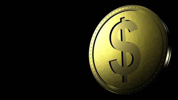 Yellow dollar coin Isolated with black background. 3d render isolated illustration, business, managment, risk, money, cash, growth, banking, bank, finance, symbol.