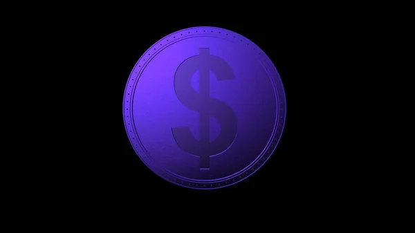 紫红色的美元硬币 背景为黑色 3D提供孤立的示例 — 图库照片