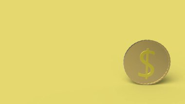 Renkli arka planda izole edilmiş sarı dolar. 3d izole illüstrasyon, iş, yönetim, risk, para, para, büyüme, bankacılık, banka, finans, sembol.