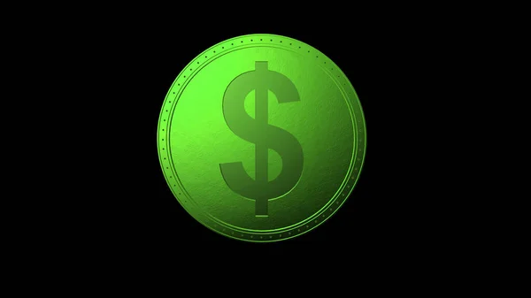 Grønn Dollarmynt Isolert Med Svart Bakgrunn Gjøre Enkeltstående Illustrasjon Virksomhet – stockfoto