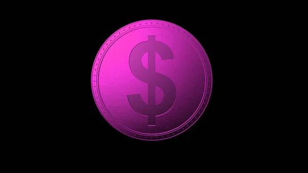 Moneda Dólar Rosa Aislada Con Fondo Negro Render Aislado Ilustración — Foto de Stock