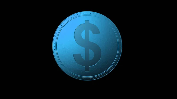 Blå Dollar Mynt Isolerad Med Svart Bakgrund Render Isolerad Illustration — Stockfoto