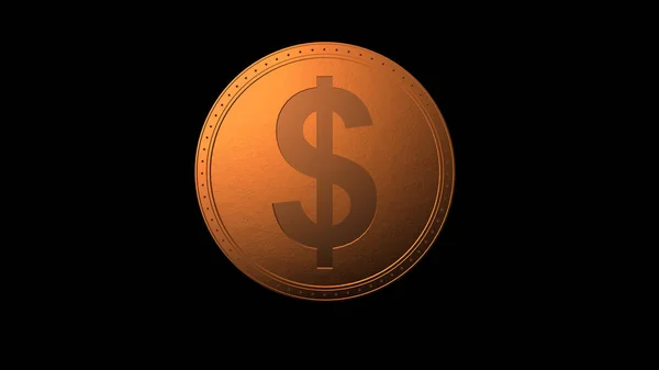 橙色美元硬币 背景为黑色 3D提供孤立的示例 — 图库照片