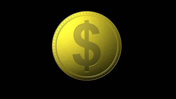 Yellow dollar coin Isolated with black background. 3d render isolated illustration, business, managment, risk, money, cash, growth, banking, bank, finance, symbol.