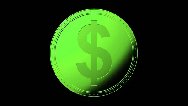 Green Dollar Coin Isolated Black Background Render Isolated Illustration Business — Stock Photo, Image