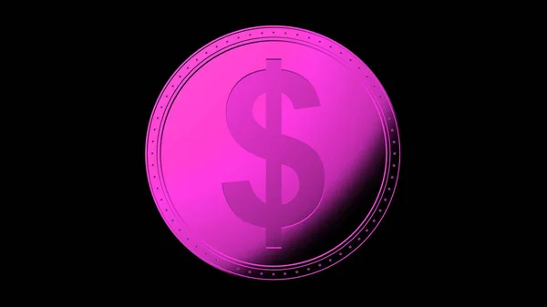 Moneda Dólar Rosa Aislada Con Fondo Negro Render Aislado Ilustración —  Fotos de Stock