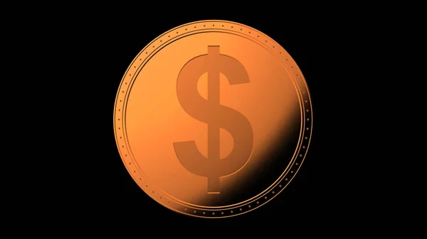 Orange dollar coin Isolated with black background. 3d render isolated illustration, business, managment, risk, money, cash, growth, banking, bank, finance, symbol.