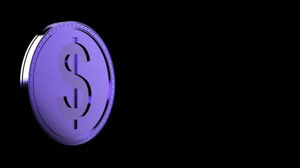Фиолетовая Долларовая Монета Черном Фоне Рендеризация Изолированная Иллюстрация Бизнес Управление — стоковое фото