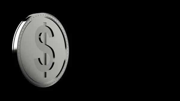 灰色的一美元硬币 背景为黑色 3D提供孤立的示例 — 图库照片