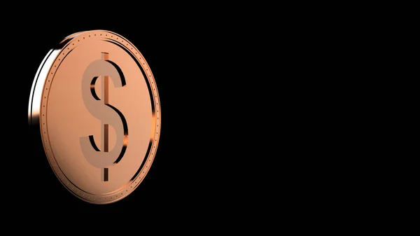 橙色美元硬币 背景为黑色 3D提供孤立的示例 — 图库照片