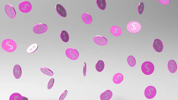 Rain Coins Pink Gold Dollar Symbol Light Gray Background Seamless — Stock Photo, Image